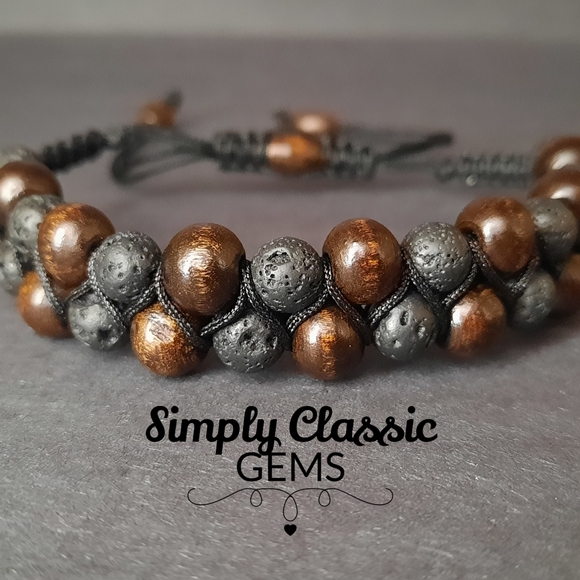 Hand Crafted Other - Wood & Lava stone double Shamballa Bracelet